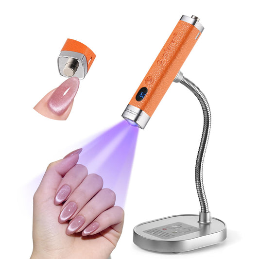 Quaferen Mini Handheld UV Light for Gel Nails with Stand, Rechargeable Flash Cure Nail Lamp with Auto Sensor, Cat Eye Magnet for Fast Drying at Home Salon (Orange)
