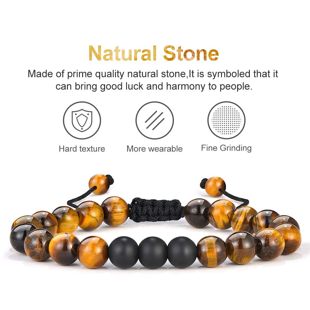 M MOOHAM Gifts for Men Bracelet - Beaded Tiger Eye Natural Lava Rock Stone Bracelets Men Birthday Retirement Dad Gifts
