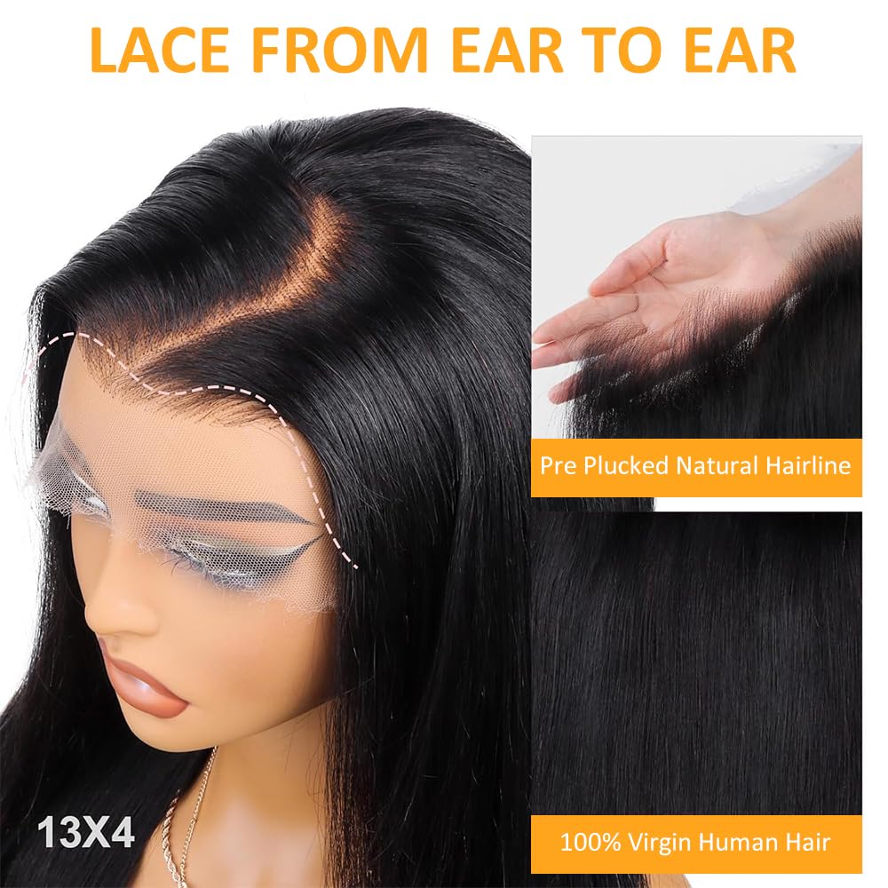 QTHAIR 18A Grade Straight Human Hair HD Lace Frontal 100% Unprocessed Straight Human Hair Frontal Natural Color 16" 13x4 Frontal Pre Plucked Natural Hairline