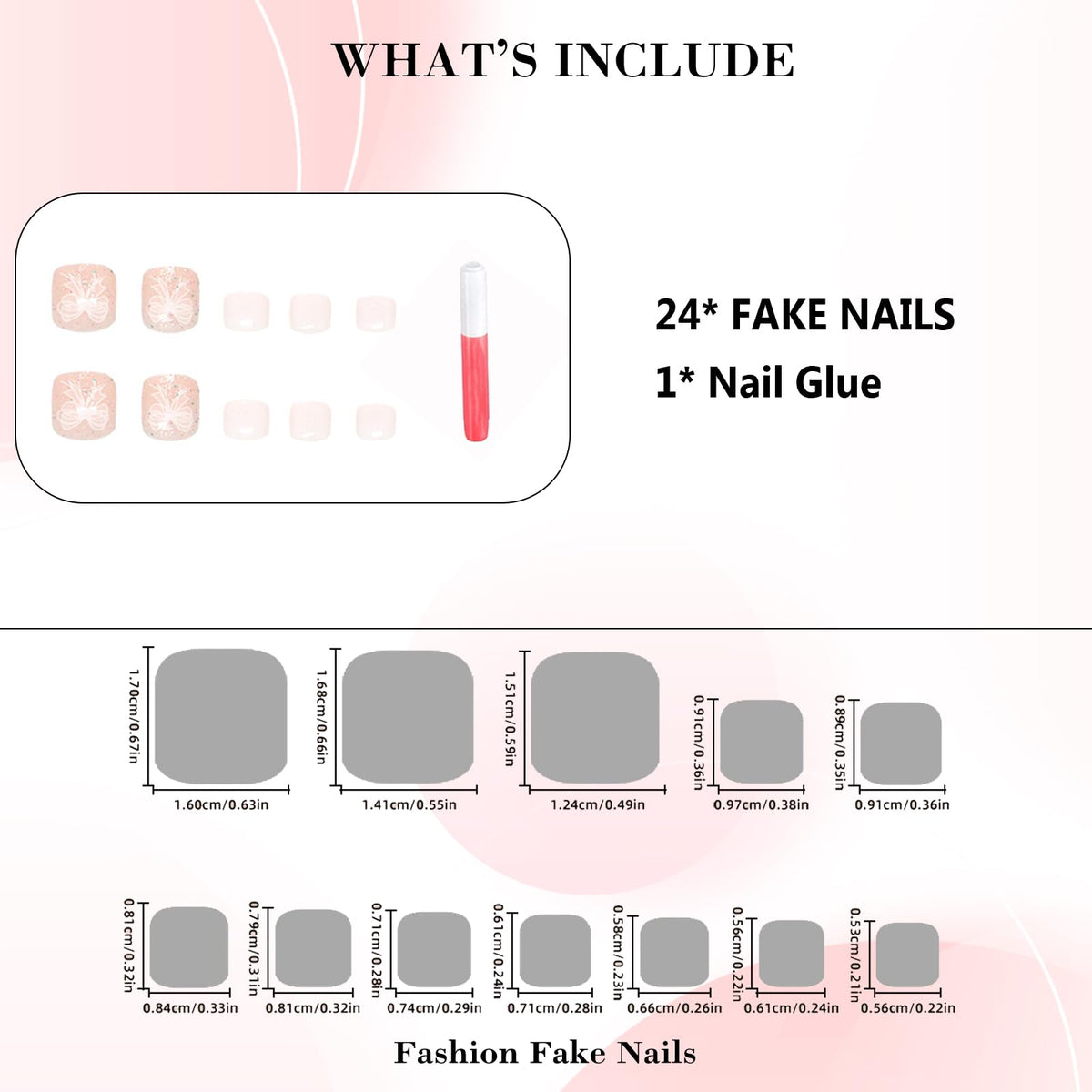 IMRAIN White Press on Toenails Short Square Fake Toe Nails Glitter Cute Summer Acrylic False Toenails Full Cover Glossy Glue on Toe Nails for Women Girls 24Pcs