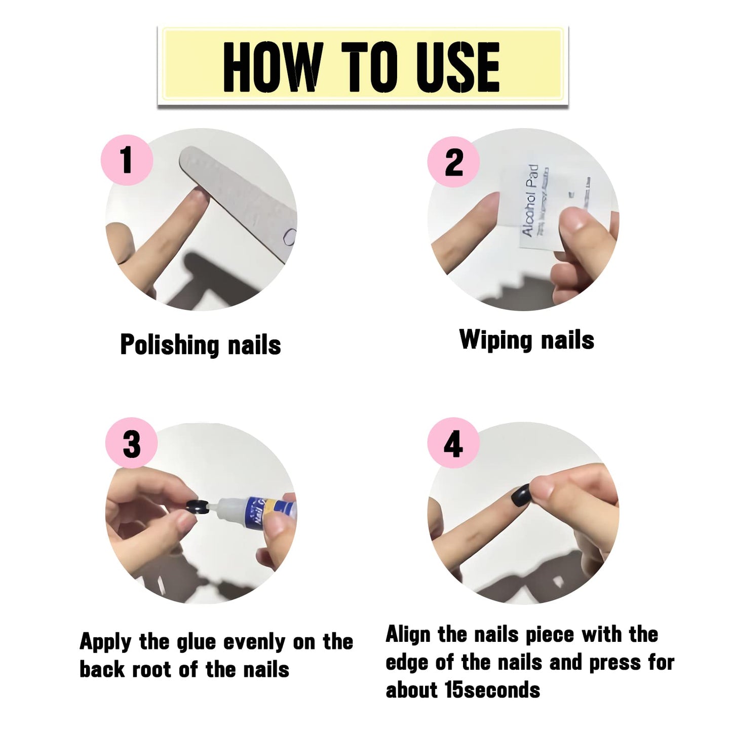 IMSOHOT Long Coffin Press on Nails - Blue Flower | Glossy French Fake Nails Tips Full Cover Gel Acrylic Glue on False Nails