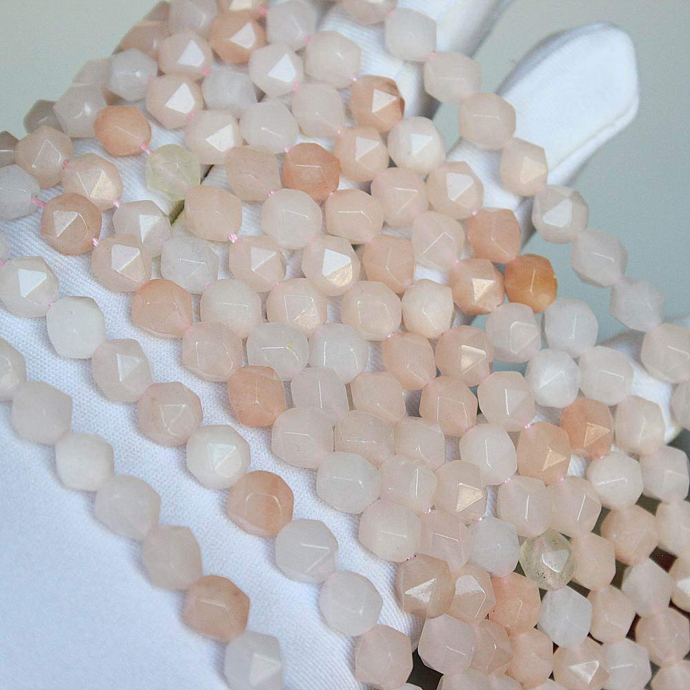 MJDCB Best Sellers Natural Stone Beads Faceted Polygon Pink Aventurine Crystal Energy Stone Healing Power for Jewelry Making(8mm)
