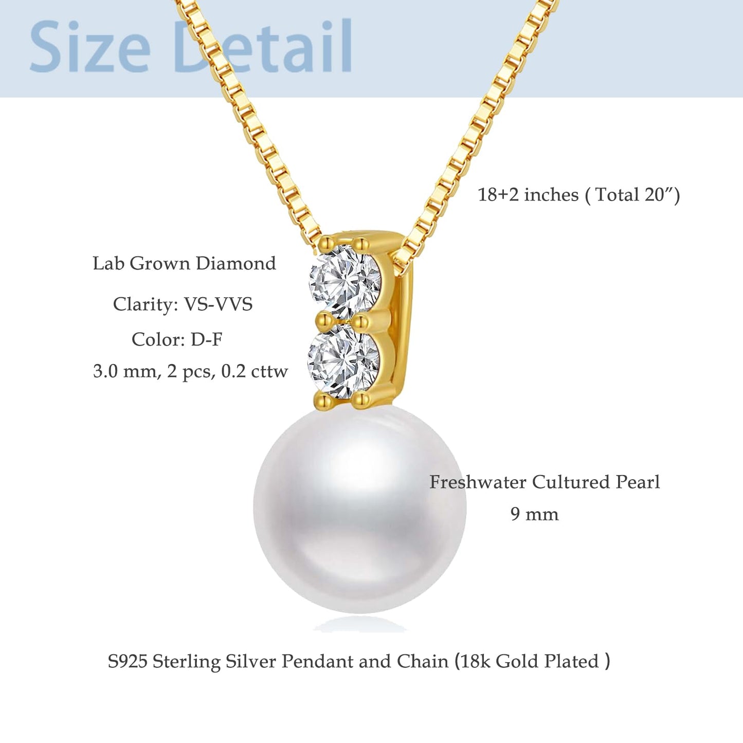 Gold Plated Silver Lab Grown Pearl Necklace and Real 18k Gold Earring Set for Women, Jewelry Set Gifts for Her