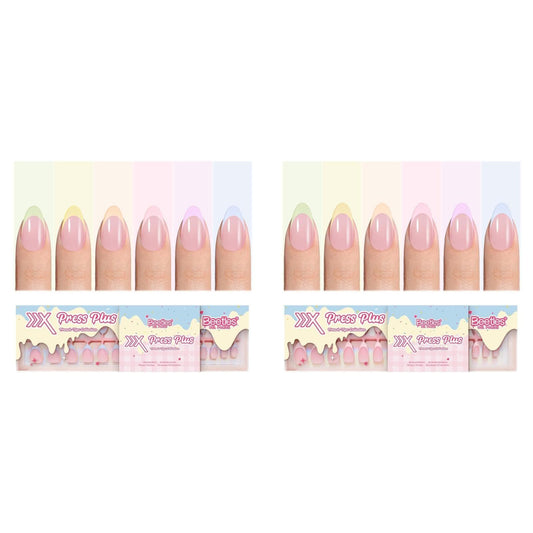 Beetles French Tips Press On Nails - Pastel Spring Short Almond 6 Colors 192 Pcs with Pastel Spring Medium Almond 6 Colors 192 Pcs