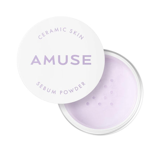 AMUSE SEOUL Ceramic Skin Sebum Face Powder (02 VIOLET) - Lightweight Oil Control Loose Powder, No Sebum Blurring Finish, Long Lasting Setting Powder, Smooth Skin Finish, Vegan, Korean Makeup