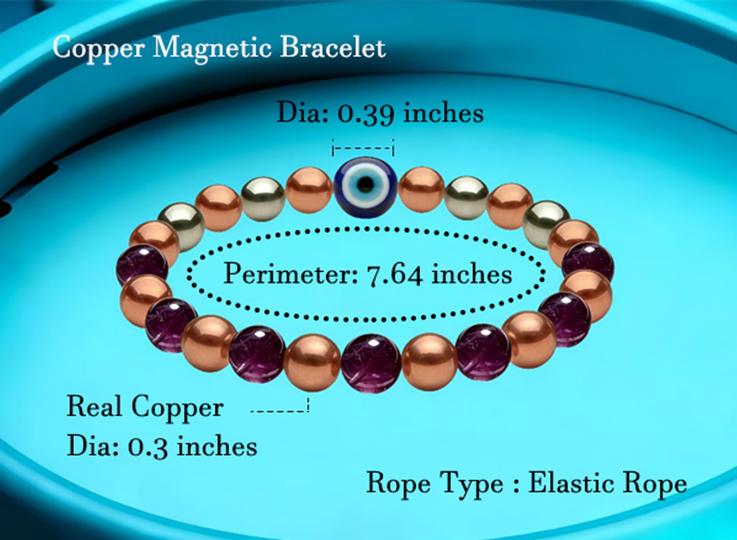 Drkao Unique Original Design Magnetic Therapy Bracelet for Women, Exclusive Lucky 7 Power Healing Crystals & Copper, Evil Eye Aura Shield, 4-Fold Protection Wellness Gift One Pack