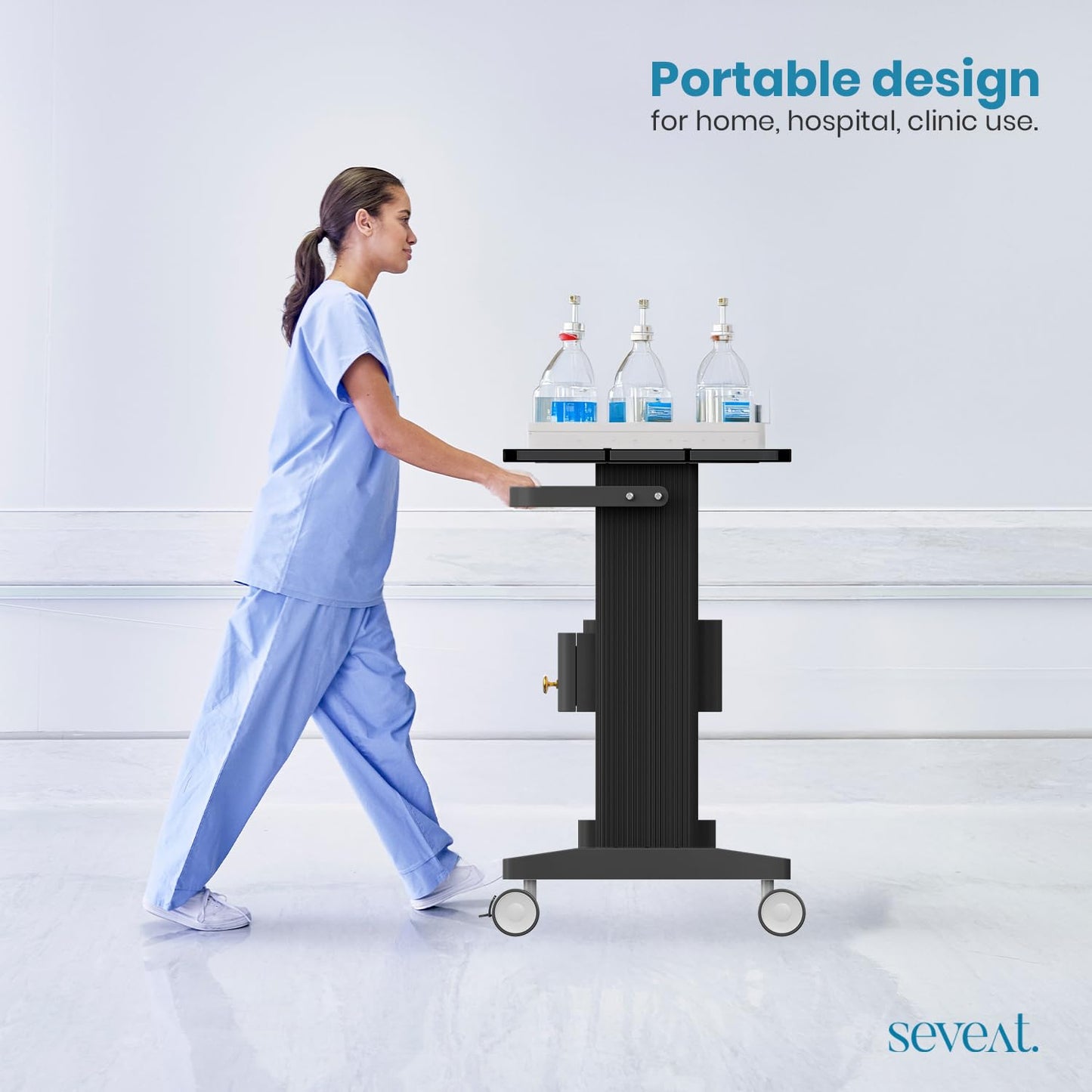 Seveat Professional Medical Cart with Drawers, 3 Tier, 198 Lbs Capacity, Portable Rolling Trolley for Home, Spa, Hospital, Office, Clinic (Black)