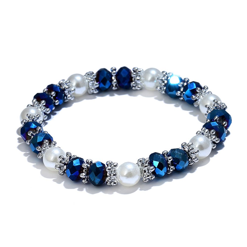 Pearl Bracelets for Women,Freshwater Pearls Crystal Bracelet Boho Bracelets Bead Bracelet Gifts (Blue #1)