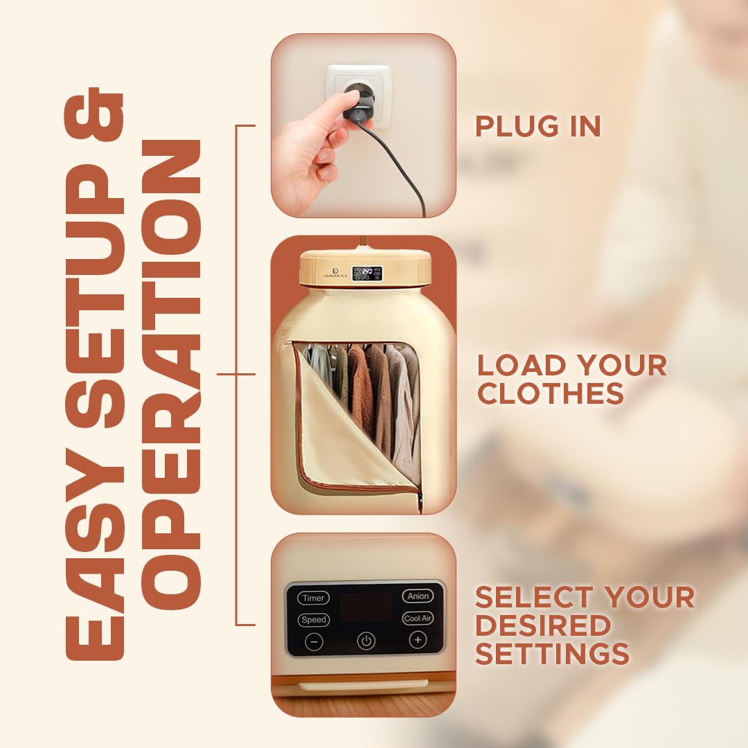 Portable Clothes Dryer - Mini Compact Foldable Electric Laundry Drying Machine with Dry Bag & Timer - Small Quiet Fast-Drying for Apartment, RV, Travel, Home - Holds 12+ Items, Energy Saving