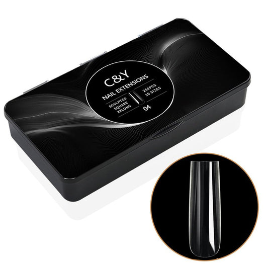 Cycullinyt 250pcs Sculpted XXLong Square Soft Gel Nail Tips, Professional False Nail Tips with Box - 10 Sizes Full Cover Clear Acrylic Press On Fake Nails for Extension Manicure Salon DIY at Home