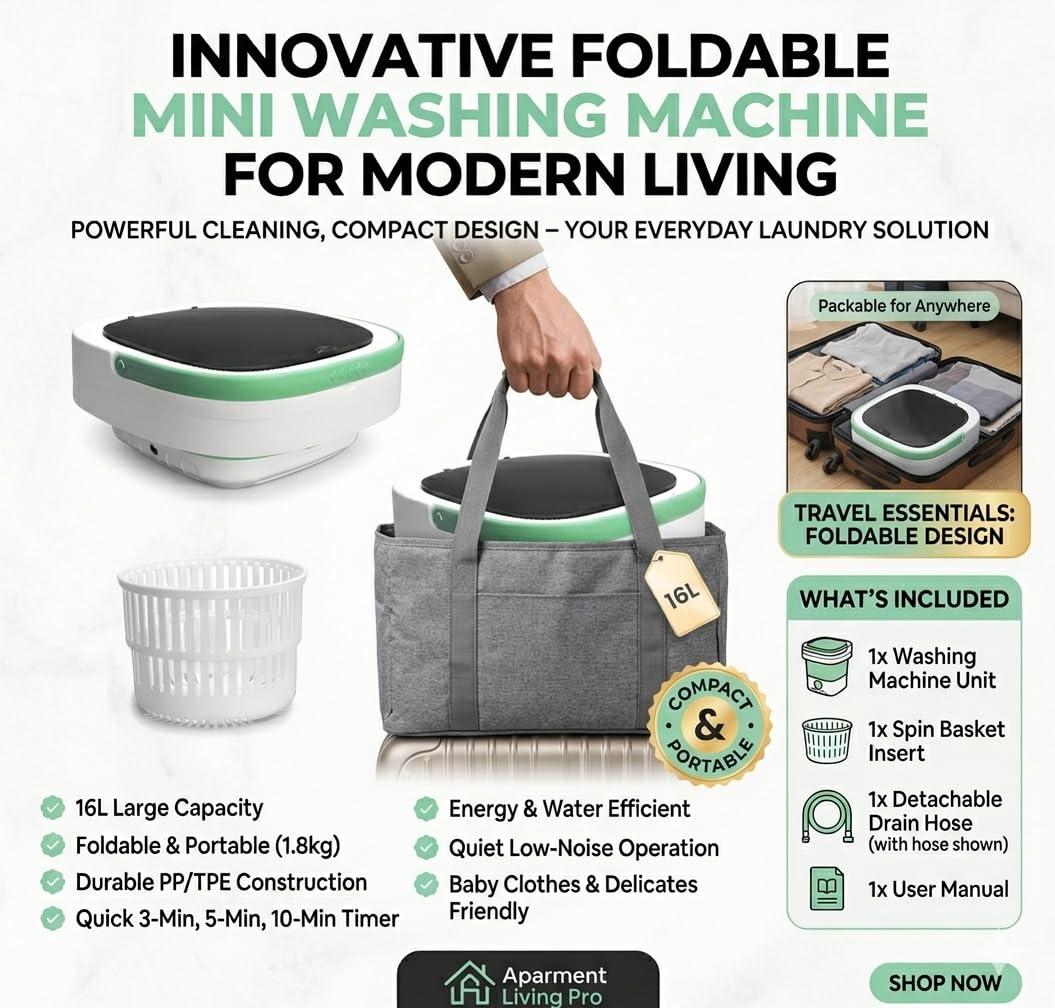 16L Mini Washing Machine with Spin Basket 3 Wash Modes Timer - Deep Cleaning Collapsible Compact Washer Portable Washing Machine - Portable Clothes Washer for Apartment Travel Camping Dorm Hotel Home
