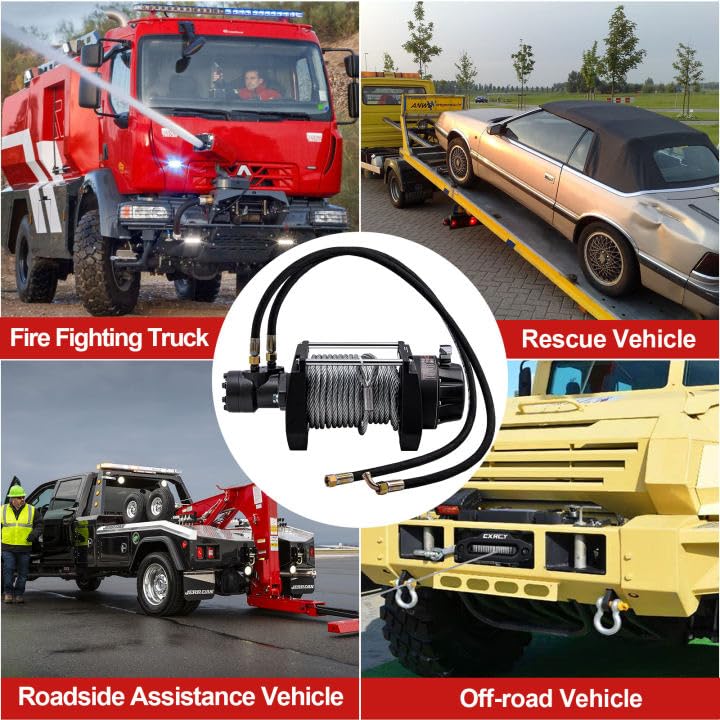 CXRCY Hydraulic Winch 1/2"x78FT Steel Cable - BMR100 Motor, 36:1 Gear Ratio - Great for Wreckers, Trailers & Vehicle Recovery（20000LBS）