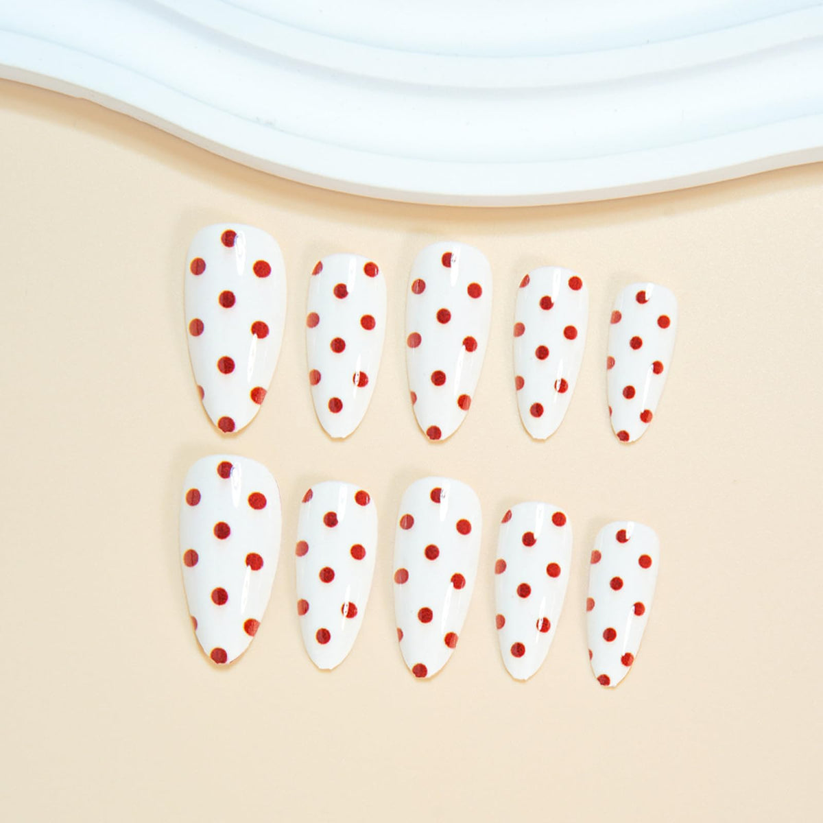 IMSOHOT Press on Nails Almond Medium Fake Nails with Red Polka Dot Designs Full Cover White Acrylic Glue on Nails Gel Artificial False Nails