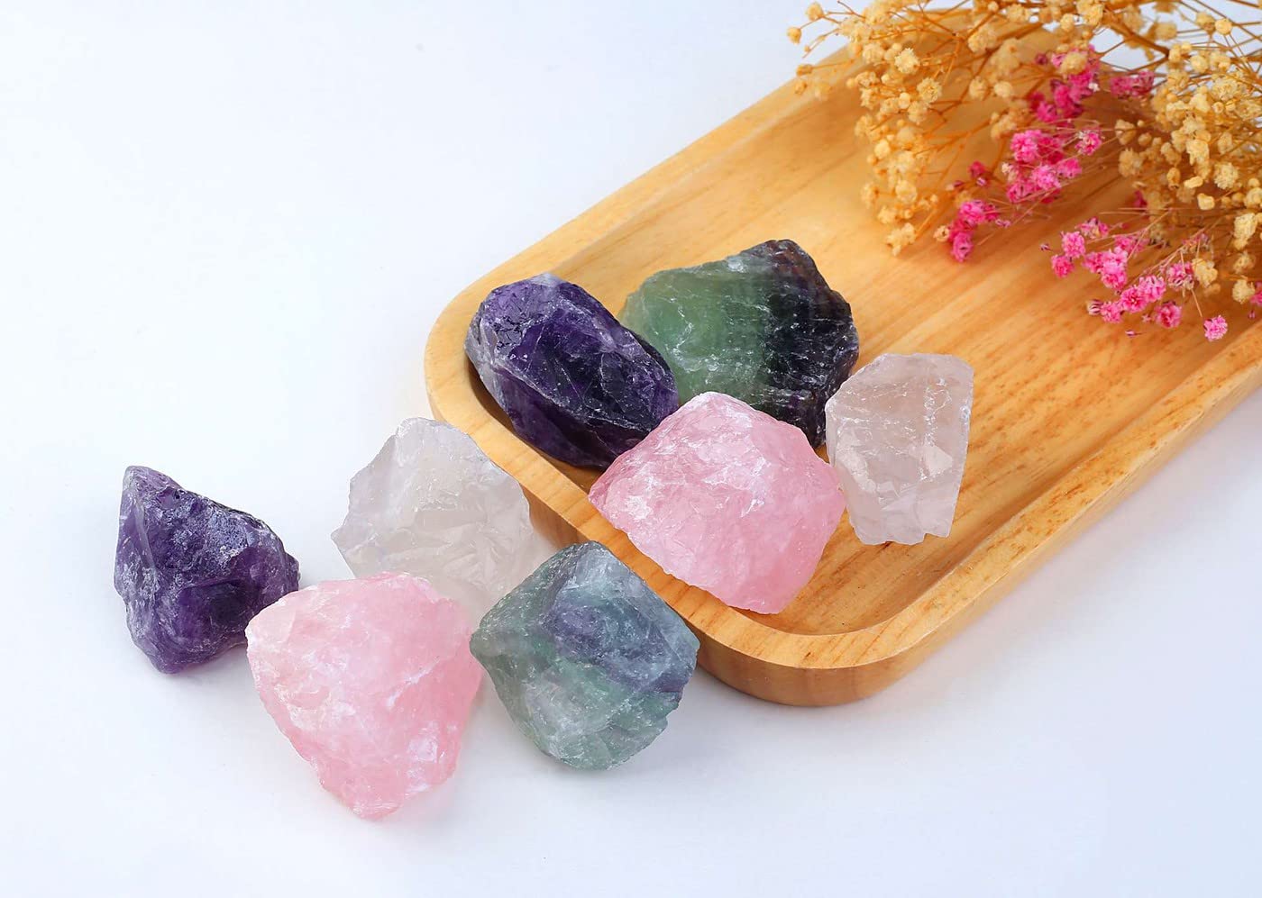 LAIDANLA 1lb 2" Rose Quartz Fluorite Amethyst Clear Quartz Set Natural Rough Stones Crystal Raw Crystals Bulk Healing Gemstones for Reiki Healing Tumbling Fountain Rocks