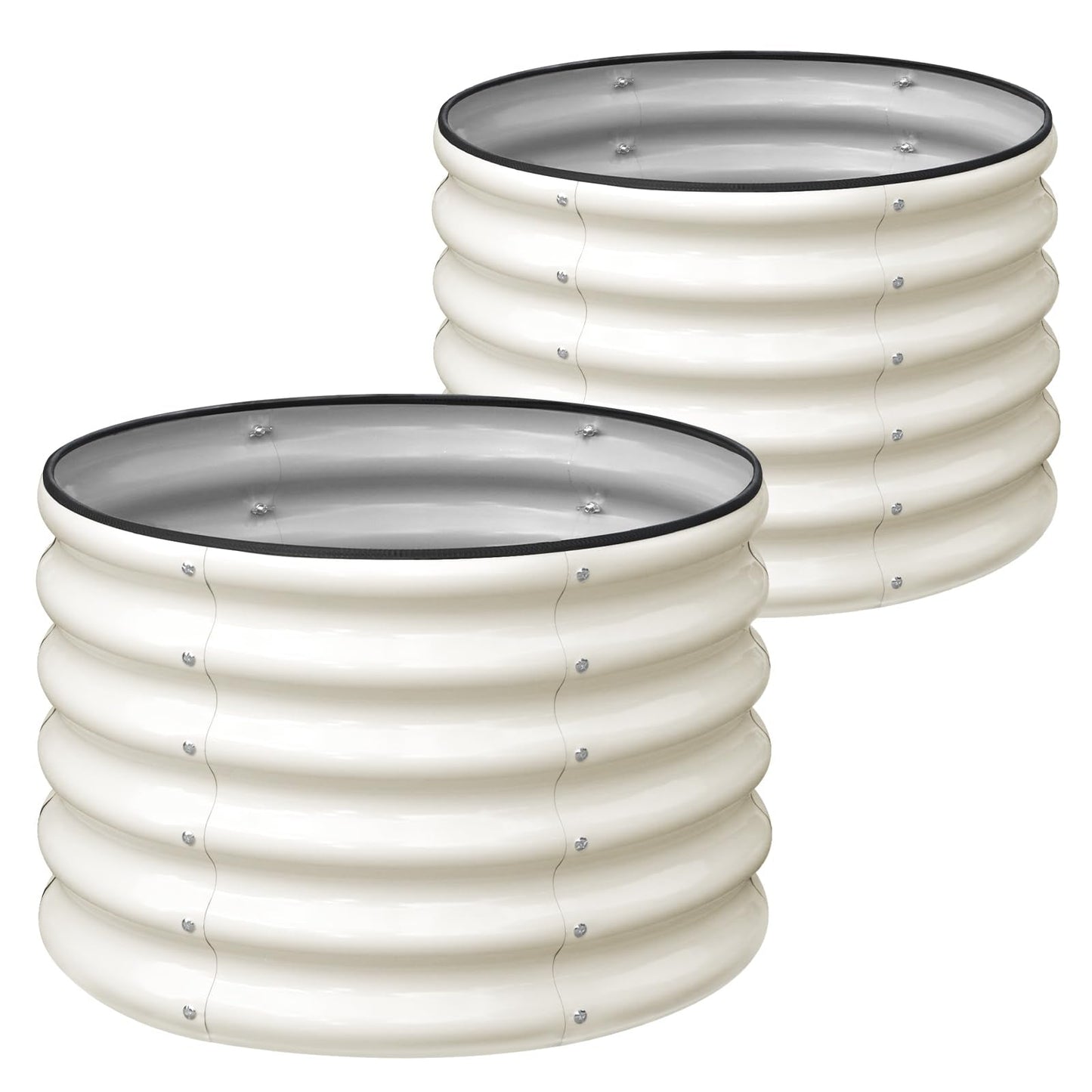 SnugNiture Raised Garden Bed, 2 PCS 2Ã2Ã1.5ft Round Galvanized Outdoor Planter Box, 17" Tall Deep Metal Garden Bed Kit for Planting Vegetables, Fruits, Flowers, White