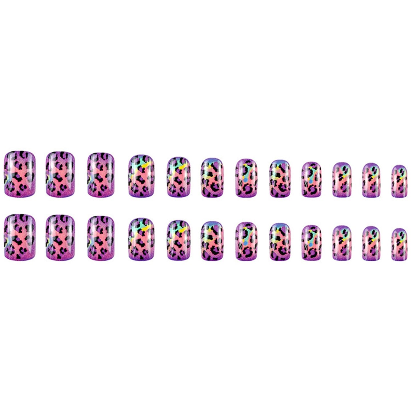Auroral Purple Leopard Print Press on Nails Short Square Cheetah French Glitter Bling Cute Purple Animal Print Design Glossy Artificial Acrylic Fake Nails for Women Daily Wear 24Pcs