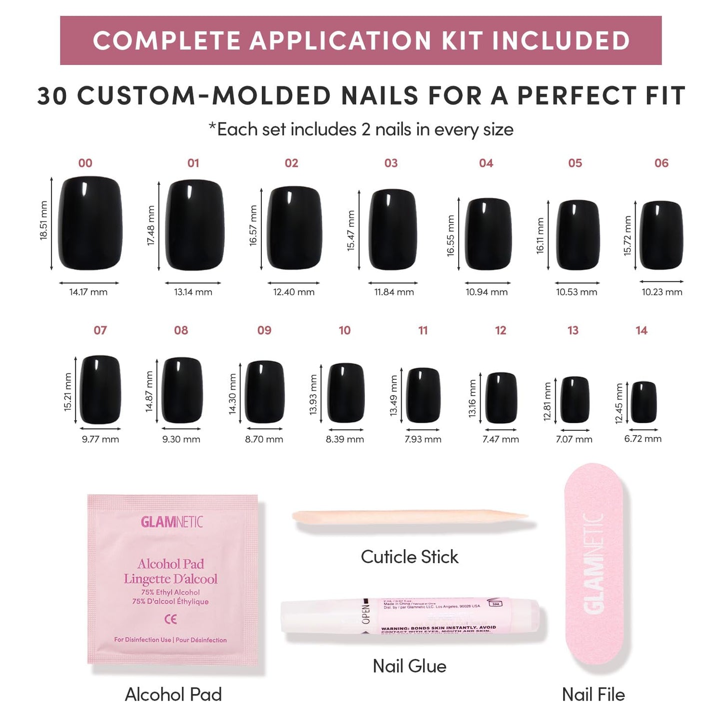 Glamnetic Press-On Nails Bundle - Midnight Romance & Jet Black | Short Squoval Black Fake Nails with Magnetic Cat-Eye Design | Short Squoval Black Fake Nails with a Glossy Finish | Durable, Salon-Qual