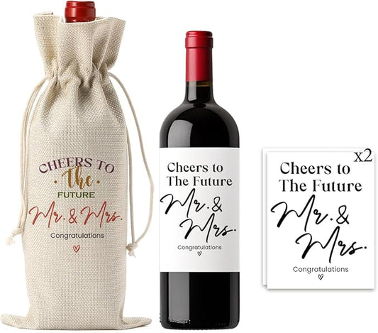 Wedding Shower Bride Shower Engagement Gifts for Couples Bridal Wedding Party Favors Mr And Mrs Wine Bottle Bags with Wines Label Cheers To The Future Wines Bags