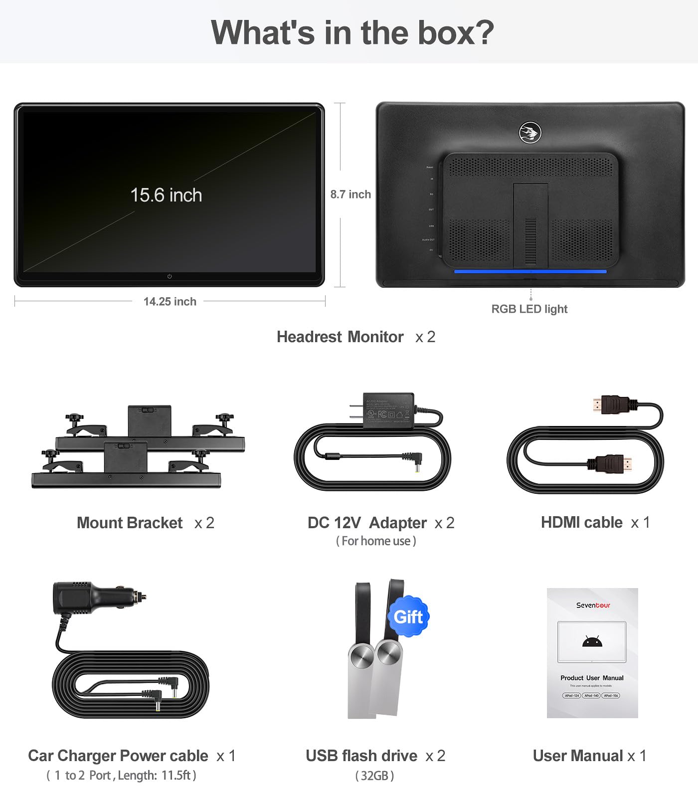 15.6 inch 4K Android.13 Car TV Headrest Monitor for Cars Back seat Rear Entertainment System, Support Phone Wireless Mirror Link Touch Screen,with WiFi/Bluetooth/HDMI/USB/Video Player (4G+64G(2*PCs))