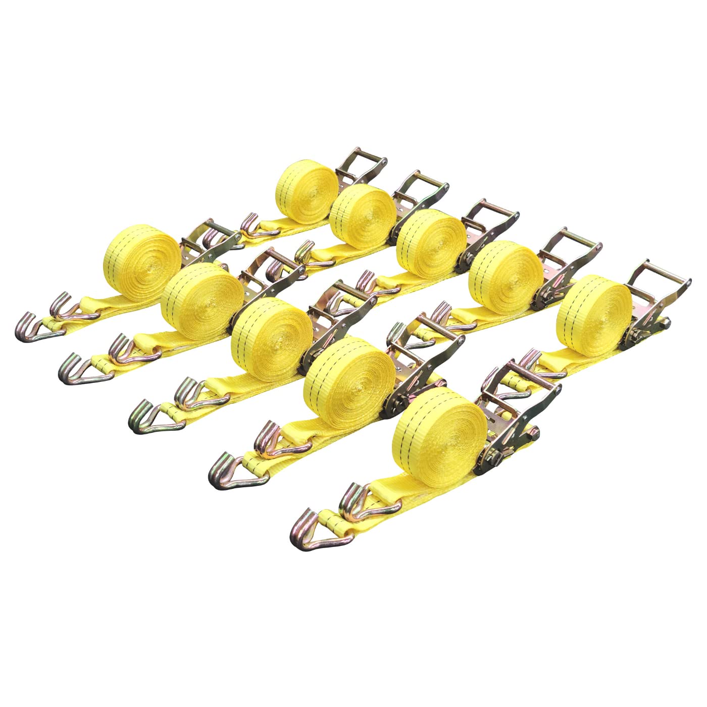 Ratchet Tie Down Straps, 1.5 in x 15 ft, 4,400 lb Breaking Strength, J-Hook, 10-Pack