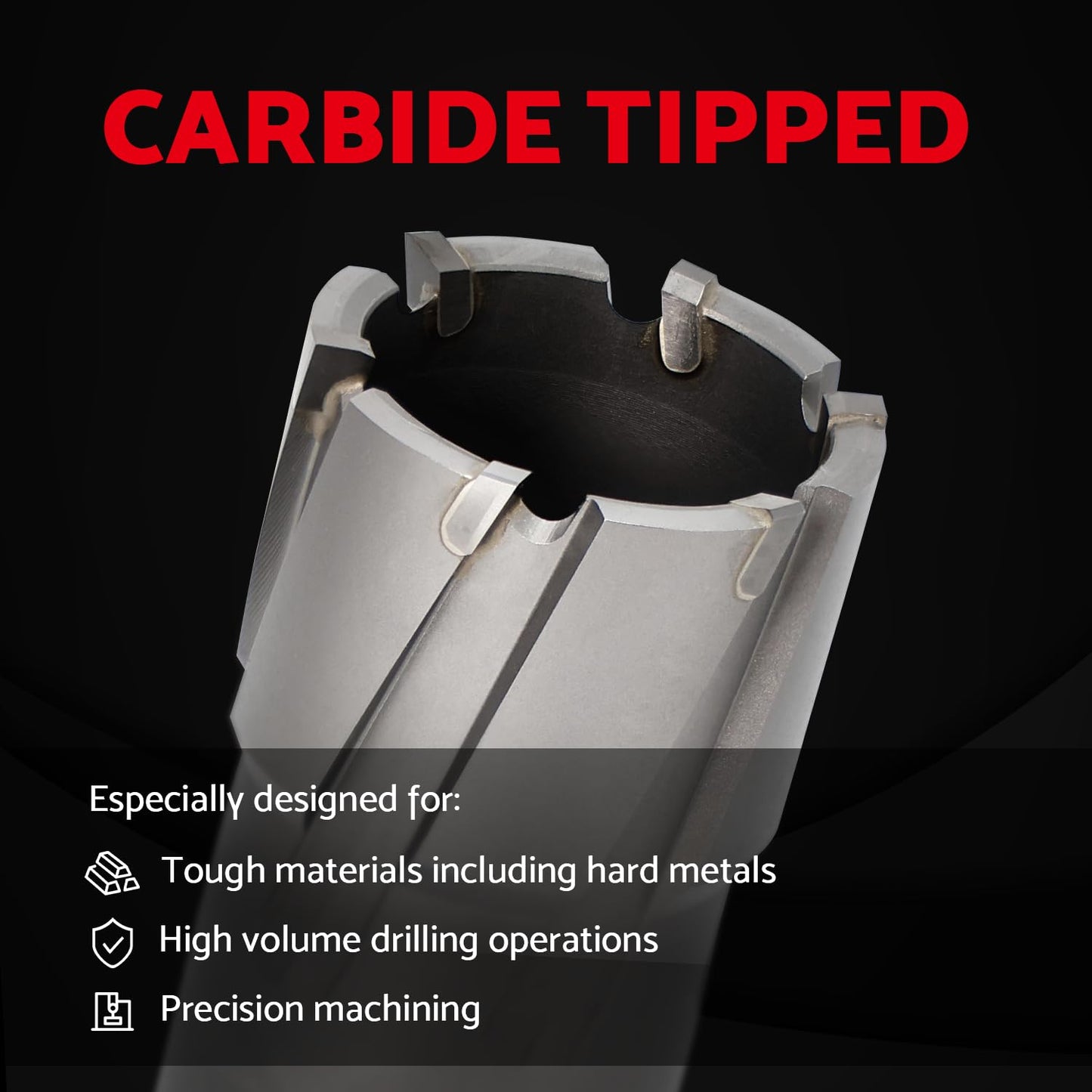 S&F STEAD & FAST Carbide Annular Cutter Set 5 Pcs, 3/4 Weldon Shank, Depth of Cut 2", Cutting Diameter 5/8, 11/16, 3/4, 13/16, 1-1/2", Mag Drill Bits Kit with Pilot Pin x 2