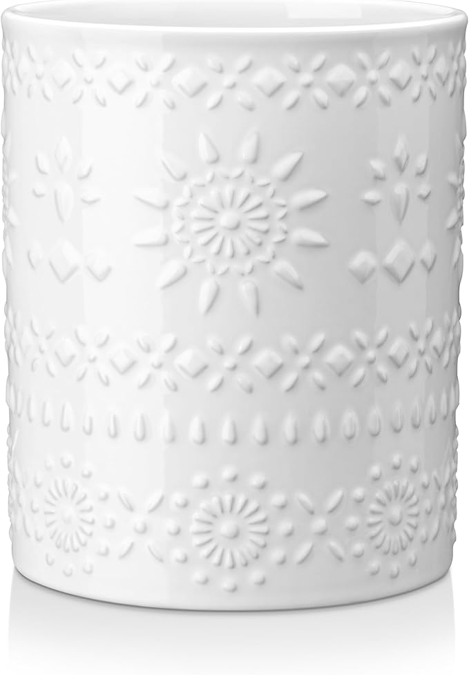 LOVECASA Extra Large Kitchen Utensil Holder, 7.2" Ceramic Farmhous Utensil Holder For Kitchen Countertop DÃ©cor With Heavy And Sturdy Base, Utensil Crock Organizer, White