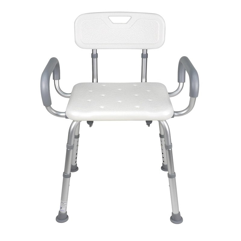 Vaunn Medical Deluxe Spa Shower Chair with Arms and Back, Bath Seat for Seniors, 350 lbs Max Weight, White With Light Gray Arms