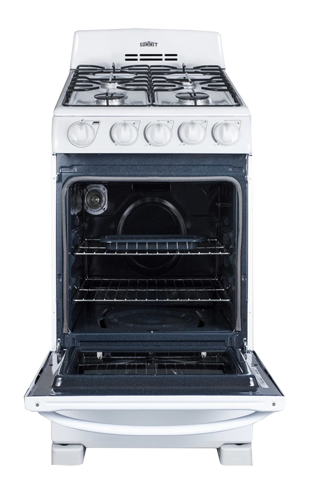 Summit 20” Inch Wide Gas Range, 4 Sealed Burners, 2.3 cu.ft. Oven (ADA Compliant) - RG200WS (White)