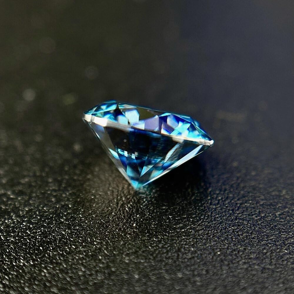 Dlbazoyx Round Color Moissanite Stone Lab Grown Simulated Gemstone Green Blue 0.3-4ct Loose Cut Moissanites Gems (Dark Seablue, 6.5mm 1ct)
