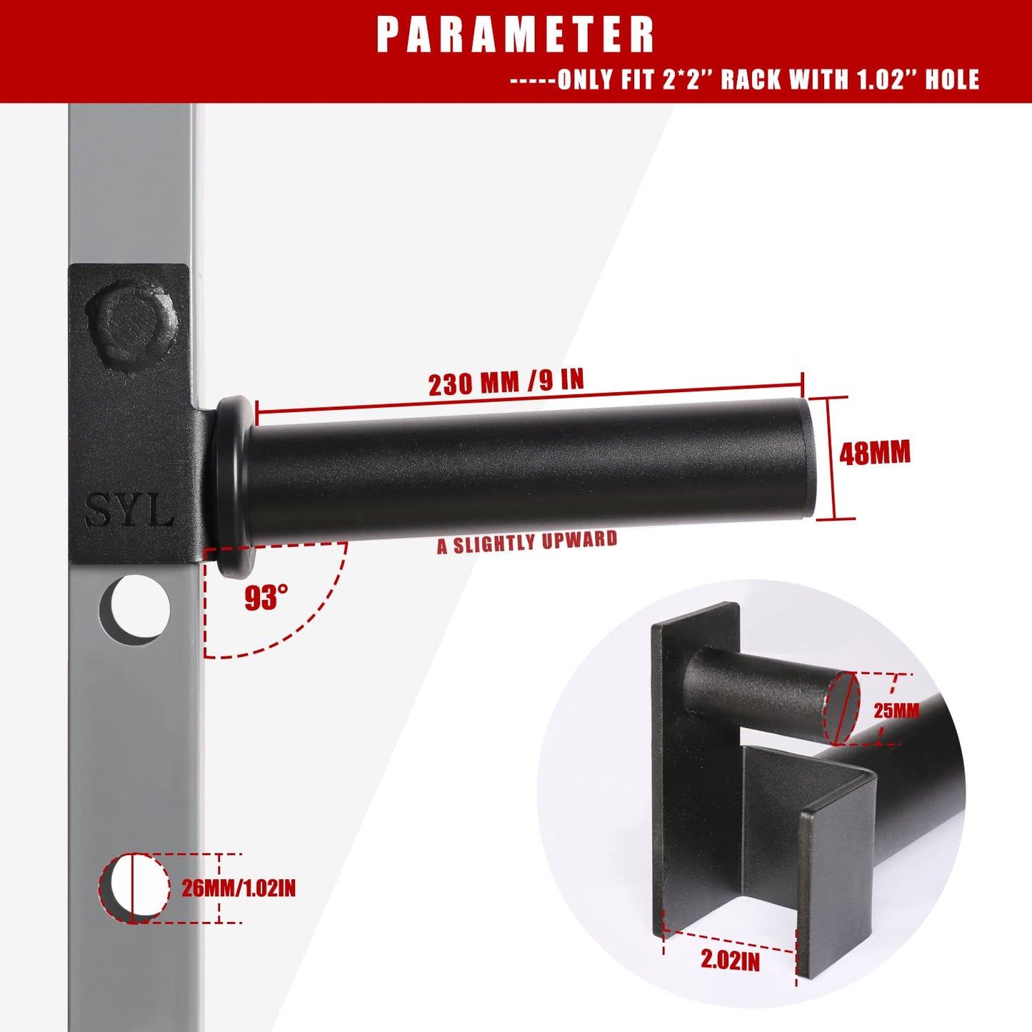 SYL Fitness Olympic Weight Plates Holder Power Rack Attachment Weights Storage Rack, Fit 2x2" Rack (1"" Hole)"