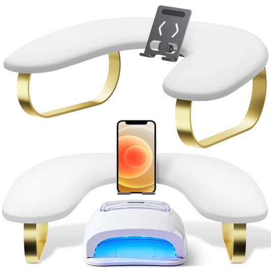 Nail Arm Rest with Rotating Phone Holder, Arm Rest for Nails Tech, PU Leather Nail Tech Arm Rest, U-Shaped Hand Rest for Nails Tech, Manicure Hand Rests for Foot Hand Stand, White