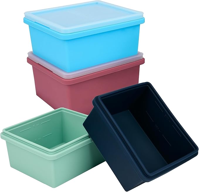 Silicone Soup Freezer Molds with Lids, 2 Cup Extra Large Ice Cube Tray, BPA-Free, Perfect for Freezing Broth, lasagna, Baked Goods, Meal Prepping and More, Dishwasher, Microwave & Oven Safe - 4 Pack