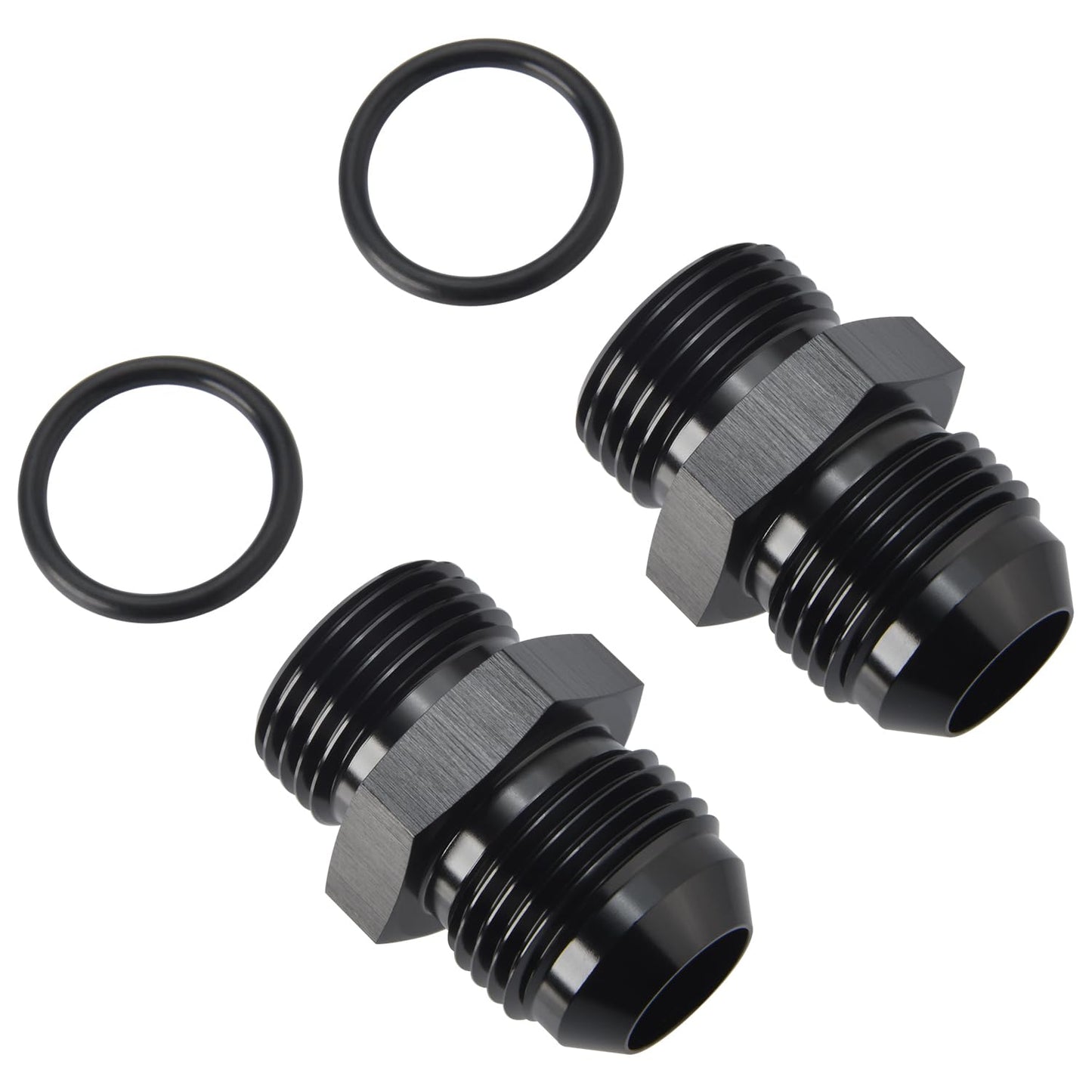 Podavelle 12AN Male Flare to 12AN ORB O-ring Boss Fuel Pump Rail Adapter Fitting Aluminum Black, Pack of 2