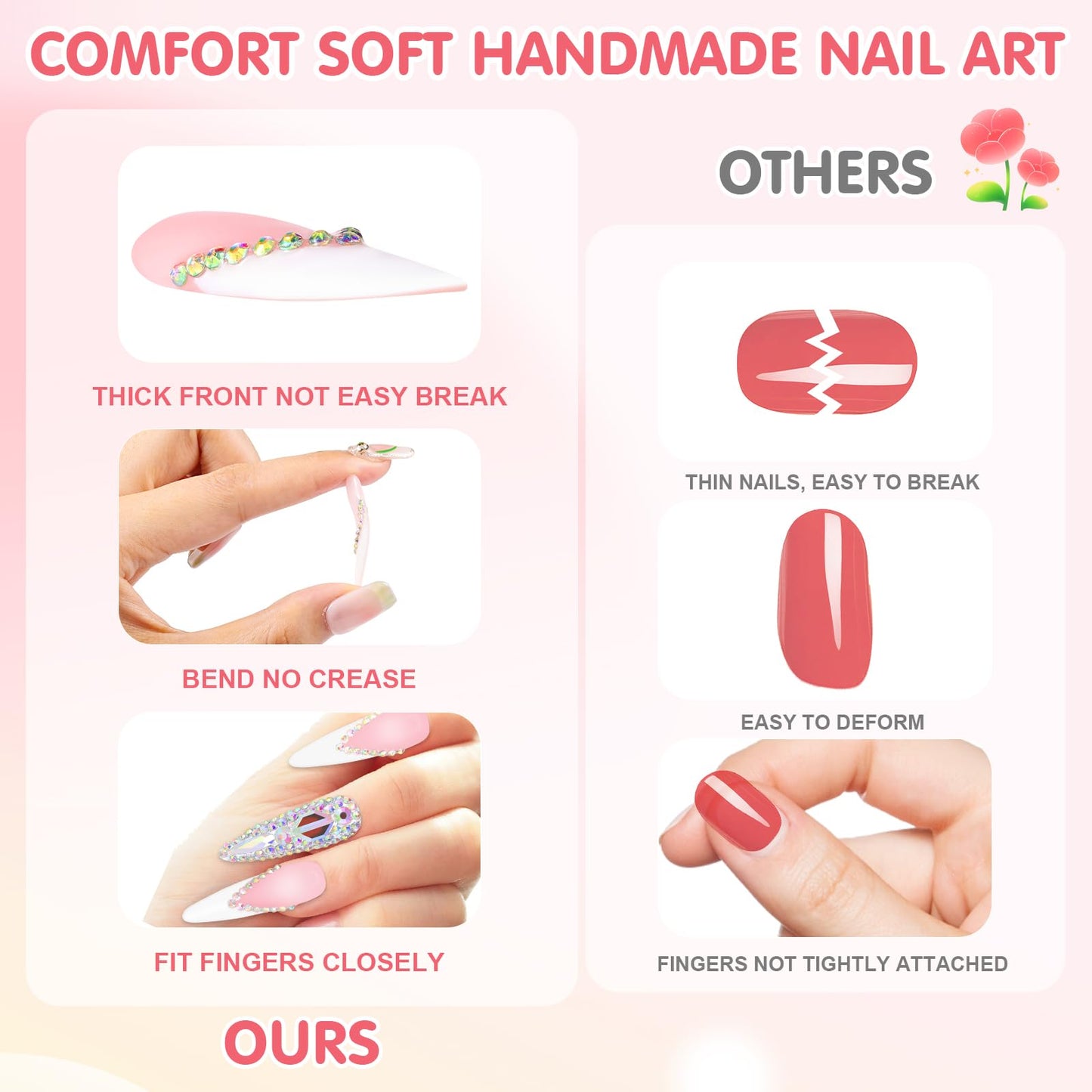 Yabonica Handmade Press On Nails Almond,10Pcs Acrylic False Nails Press Ons with 3D Nail Art Gel Hand-Painted Design,Nature&Lasting Stick On Nails for Woman Girls Daily Party&Wedding Wear (38S)