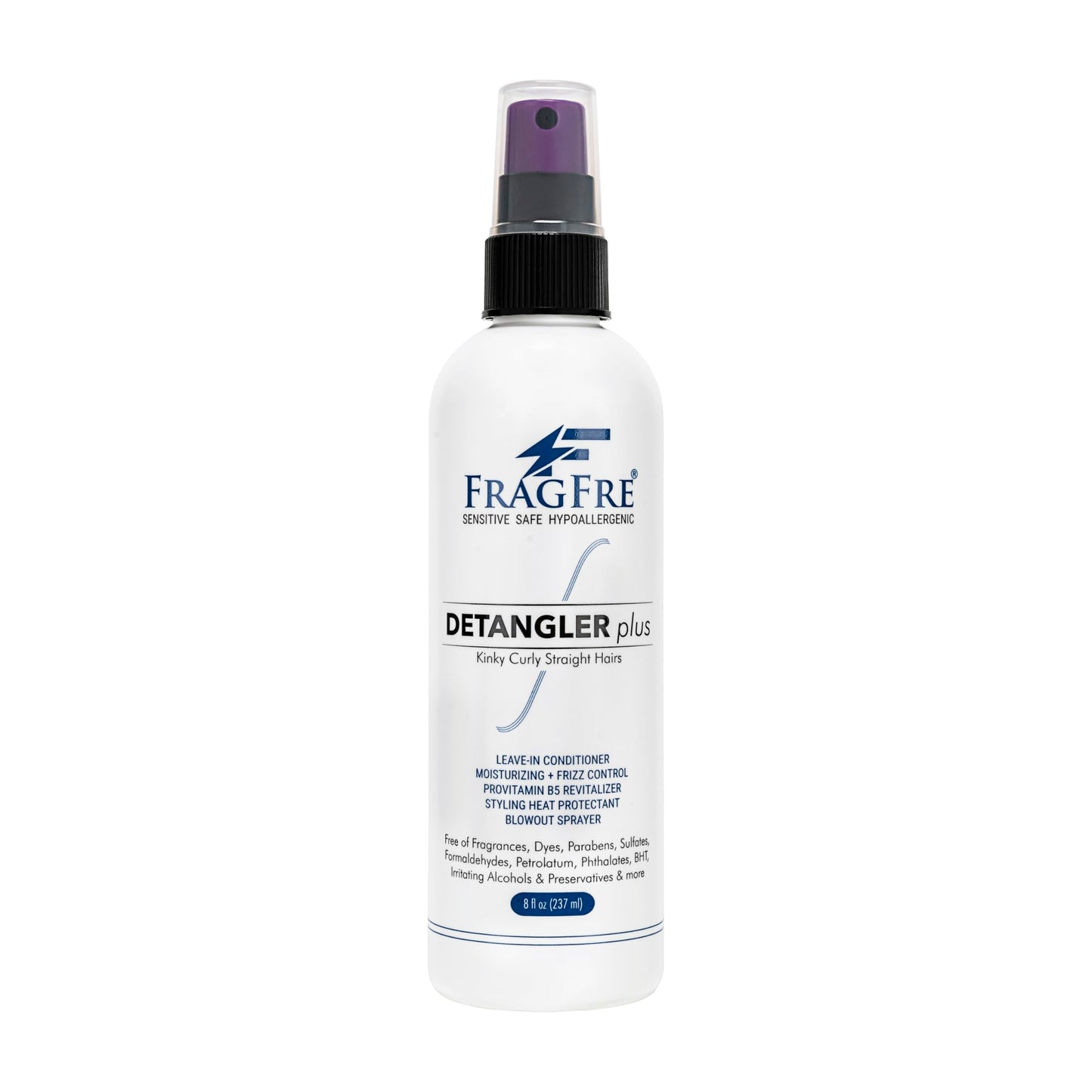 FRAGFRE Detangler plus Styling Hair Spray 8 oz - Heat Protectant and Blowout Spray - Leave in Conditioner for Sensitive Skin - Fragrance Free Hypoallergenic Unscented - Anti Frizz Vegan Cruelty Free