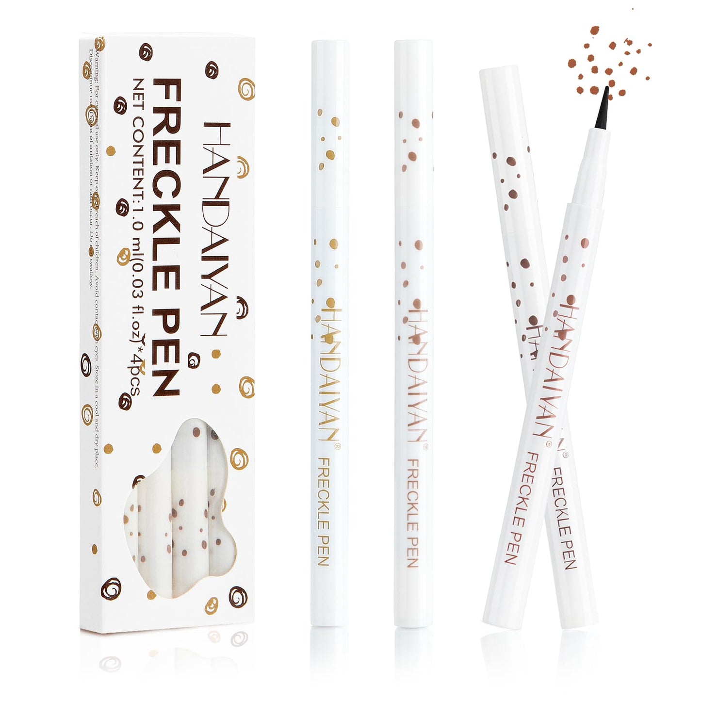 Freckle Pen 4 PCS Set – 4 Colors (Light Brown, Natural Coffee, Chestnut, Dark Brown) for Natural Looking Fake Freckles – Waterproof, Long Lasting Faux Freckles Makeup Tool