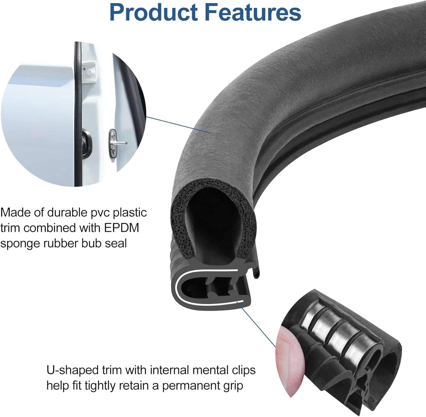Automotive Door Weather Stripping 20Ft Car Door Rubber Edge Trim Seal Strip Gasket with Side Bulb for Car Bus Camper Boat RV Truck Doors