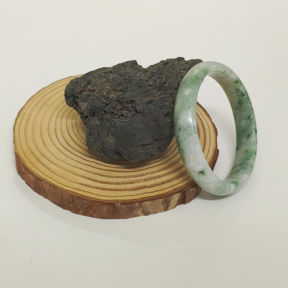 BlingNook Jade Bracelet For Women, Natural Gradient Green Stone Bangle Bracelets With Box Fortune Healing Protection Good Luck Jewelry Gift (White Green, 62mm/2.44in)