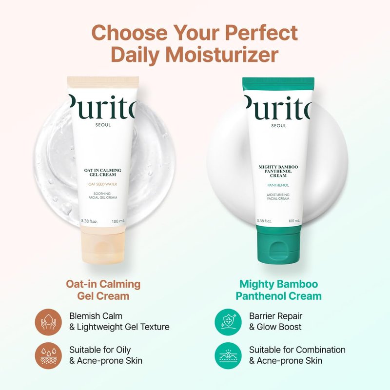 PURITO Oat Calming Gel Cream | Face Moisturizer for Blemish Calm & Lightweight Hydration | All skin types, sensitive and blemish-prone skin | Non-Comedogenic | Korean Skincare, 100mL, 3.38 fl.oz