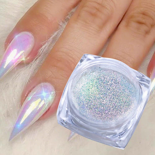 1 Box Holographic Nail Glitter Powder Rainbow Color Neon Effect Nail Art Flakes Decoration Chrome Nail Powder Dust Tip White Pearl Nail Chrome Powder for Nails