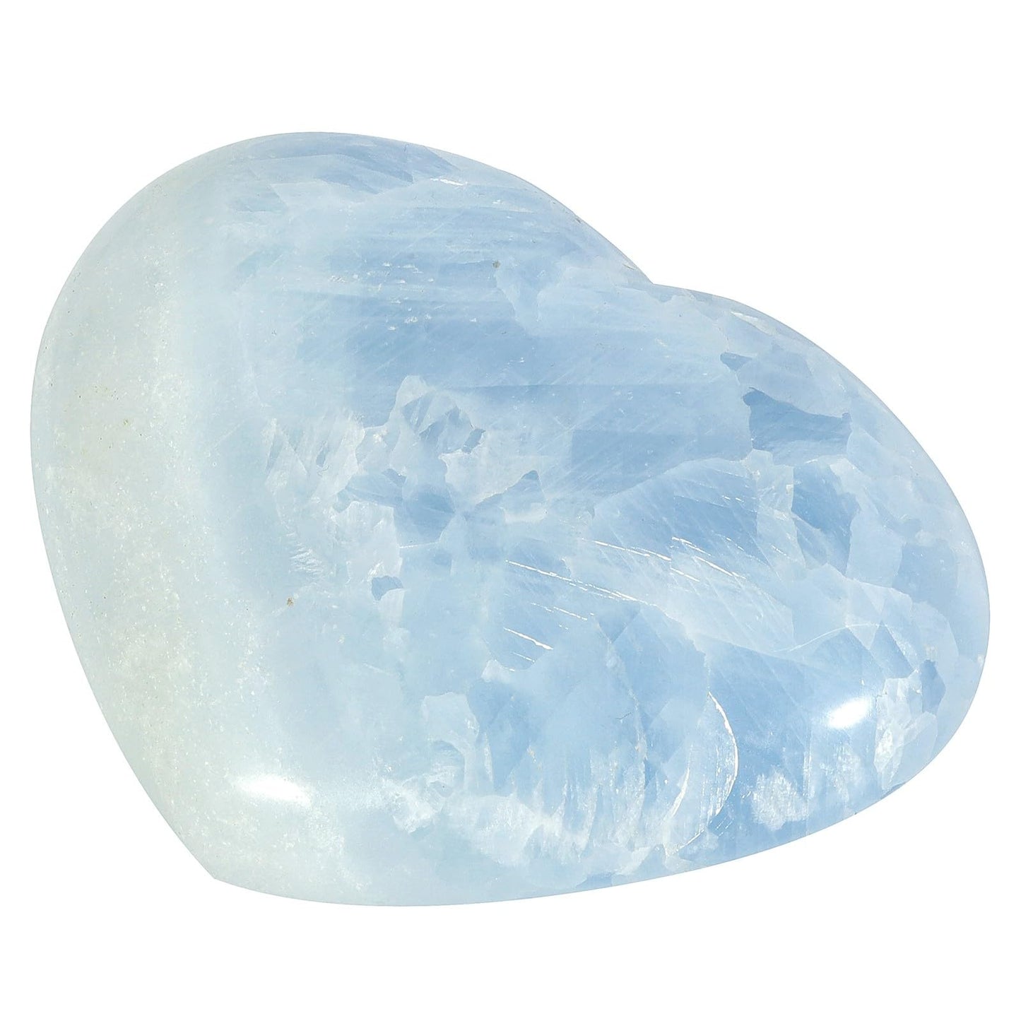 mookaitedecor Natural Blue Celestite Crystal Heart Shaped Stone, Polished Celestine Puff Hearts Crystals Ornament for Healing Home Decor Collectible, 3.97-4.33 Inch