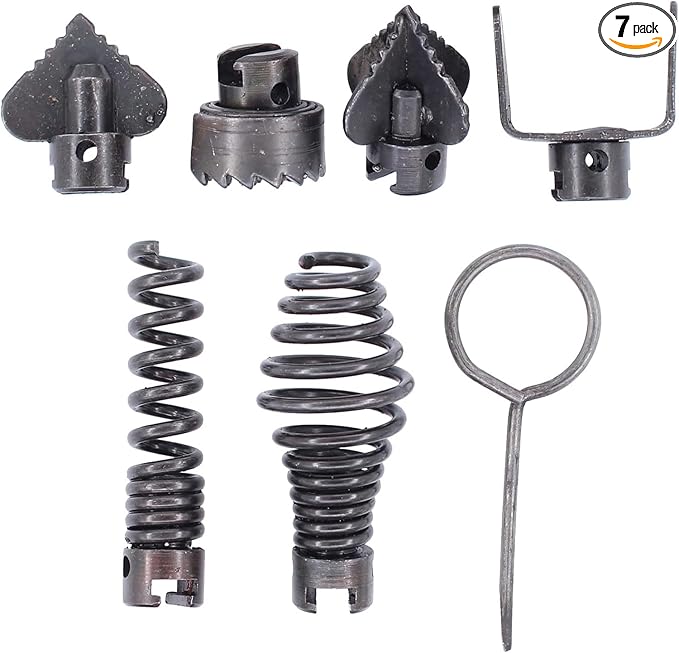Drain Cleaner Combination Cutter Heads Set,7PCS Drain Snake Drill Attachment 16mm Spring Pipe Dredging Tools Drain Snake Attachment for Pipeline Dredging Machine(Silver)