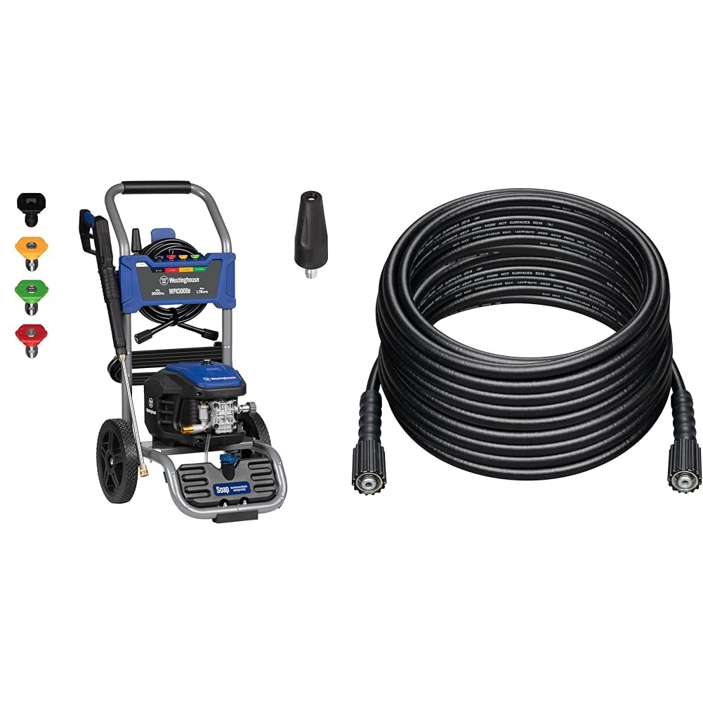 Westinghouse 3000 PSI 1.76 GPM Electric Pressure Washer Bundle with 50 ft Hose for Cars, Fences, Driveways, Homes, Patios, Furniture