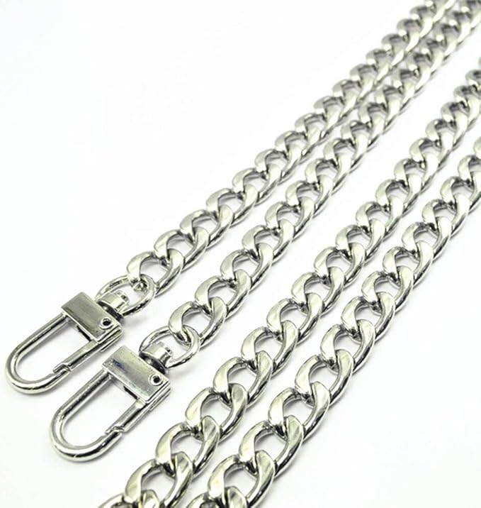 WEICHUAN 47"/120cm Silver Iron Flat Chain for Handbag Shoulder Bag Crossbody Bag Purse Chain Strap Replacement, with Metal Buckles- 6 OZ in Weight (Silver)
