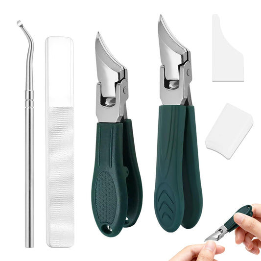 Eagle Beak Beveled Nail Clippers,4PCS Angled Nail Clipper Set,Long Handle Wide Jaw Opening Anti-Splash Slanted Nail Clipper,Fingernail and Curved Toenail Clippers for Ingrown&Thick Nails for Men Women