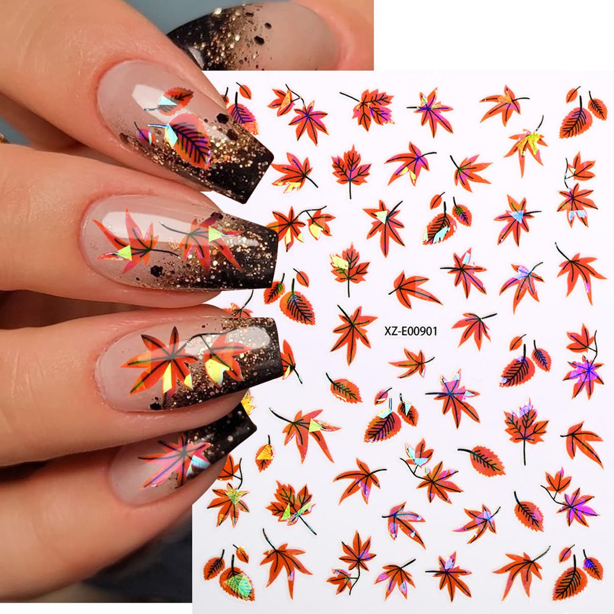12 Sheets Fall Nail Art Stickers Gold Maple Leaf Nail Stickers Thanksgiving Day Nail Decals Ginkgo Fox Self Adhesive Autumn Nail Art Supplies for Women Girls DIY Manicure Nail Art Decorations