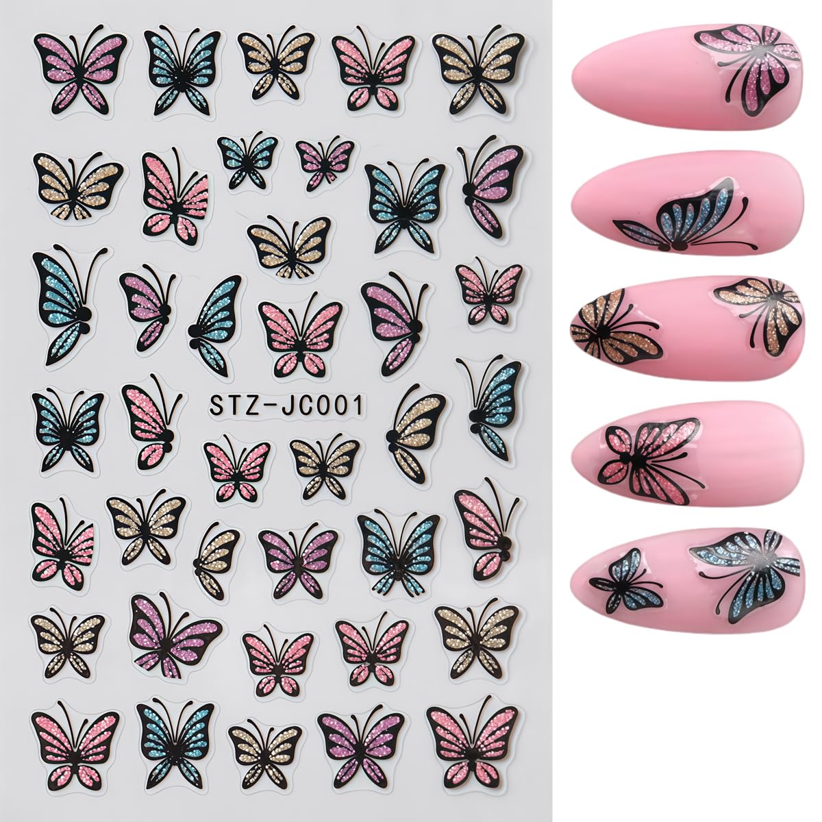 6 Sheets Flower Nail Stickers for Nail Art Spring Nail Decals 5D Self-Adhesive Glitter Butterfly Nail Design Summer Nails Supplies for Women Girls DIY Nail Art Decor