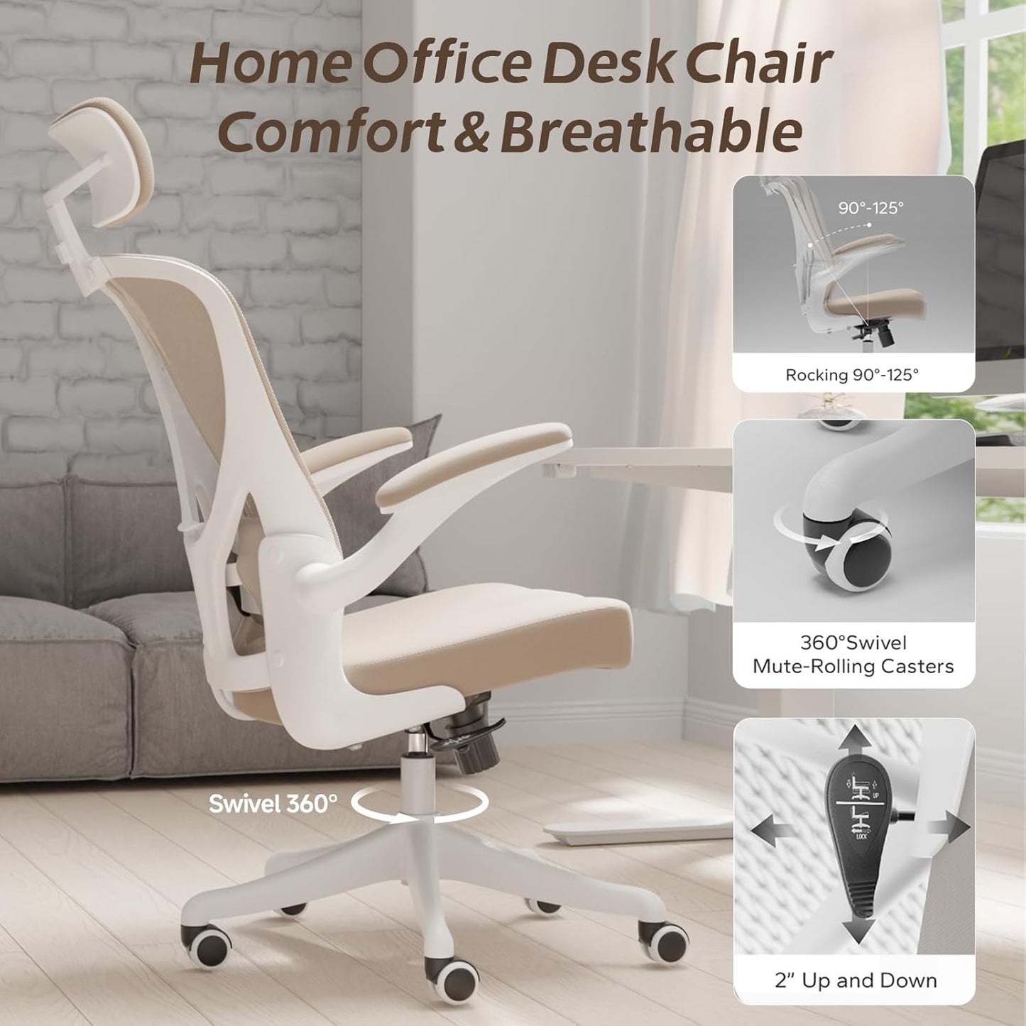 SICHY AGE Ergonomic Office Chair with Adjustable Lumbar Support & Flip-Up Armrests - High Back Computer Desk Chair with Thickened Seat Cushion, Rolling Wheels for Home/Office Study Work