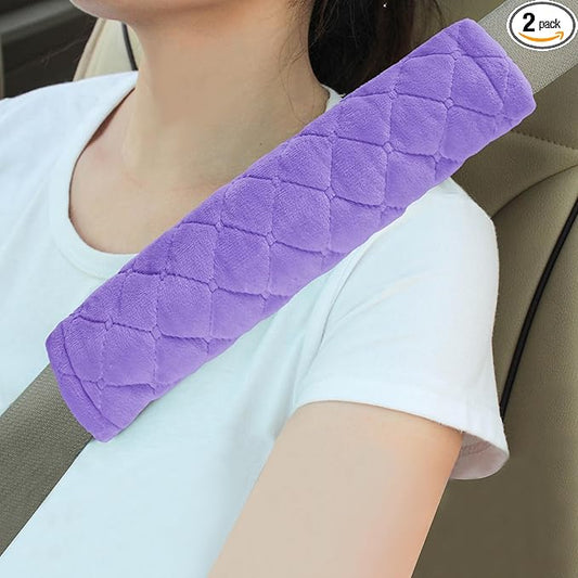 Amooca Soft Auto Seat Belt Cover Seatbelt Shoulder Pad Cushions 2 PCS Universal Fit for All Cars and Backpack for a More Comfortable Driving Violet
