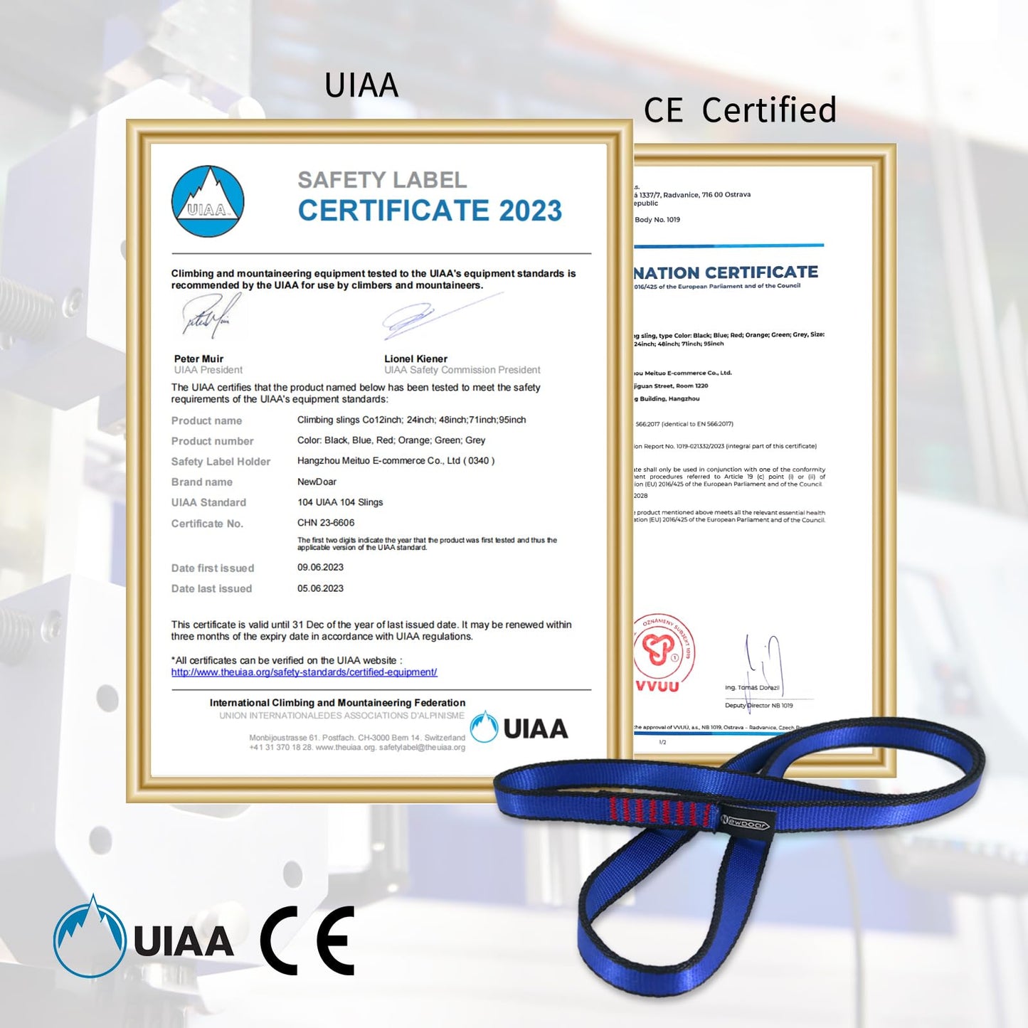 NewDoar 16mm Climbing Sling UIAA CE Certified,23KN EN566 Certified,Climbing Utility Cord Rock Climbing,Creating Anchors System,Rappelling Gear,Perfect for Tree Work(Blue 48" 1pcs)"